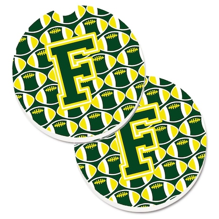 Carolines Treasures Letter F Football Green and Yellow  Cup Holder Car Coaster, PK2 CJ1075-FCARC